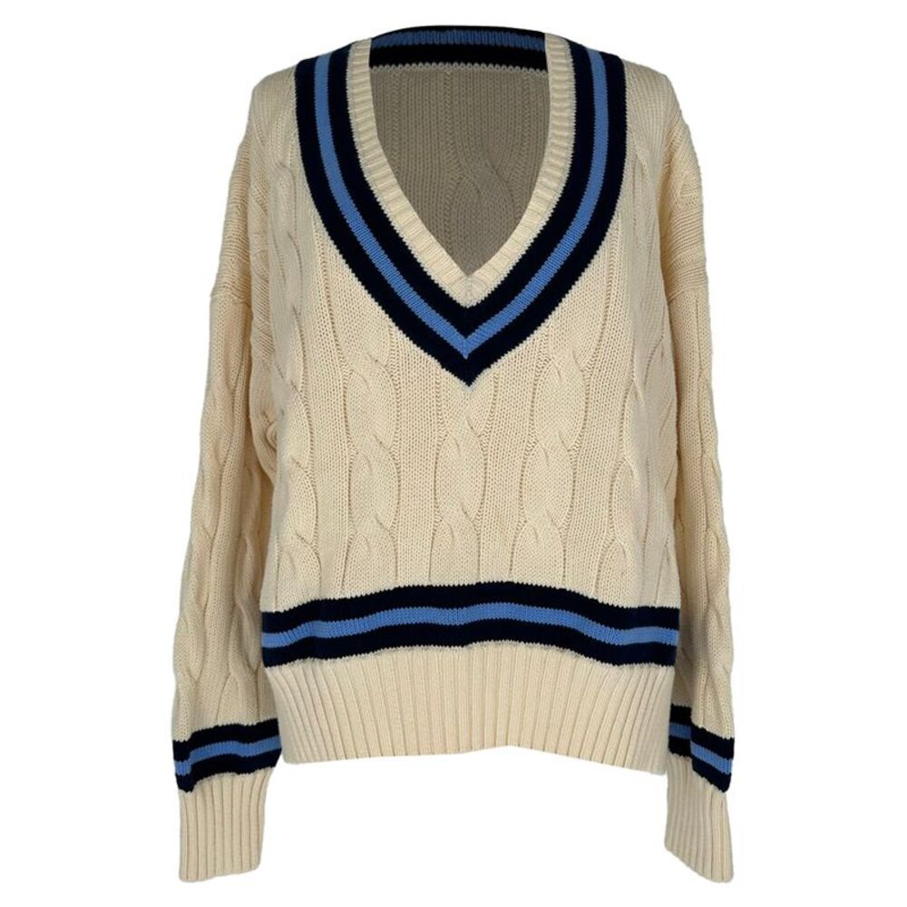 Polo Ralph Lauren Cable-Knit Cricket Jumper in Cream Cotton